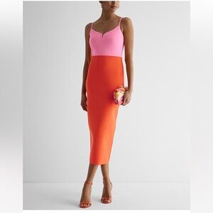 Express Body Contour V-Wire Color Block Midi Sweater Dress